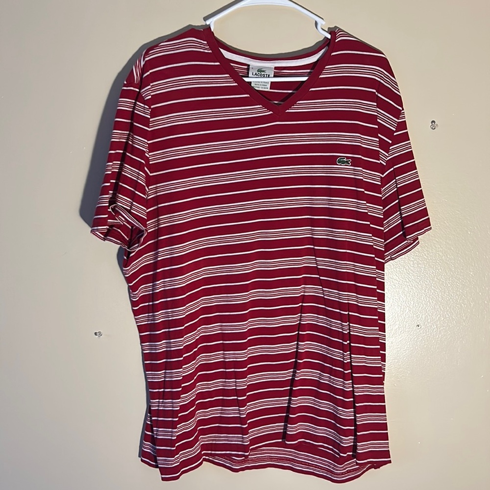 Lacoste men’s T-shirt  (size 9)XL red striped shirt